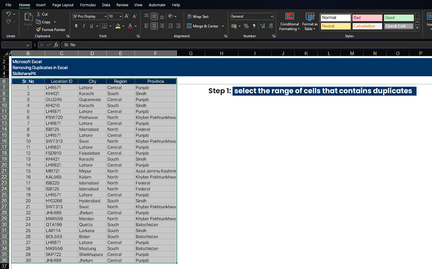 Removing Duplicates in Excel