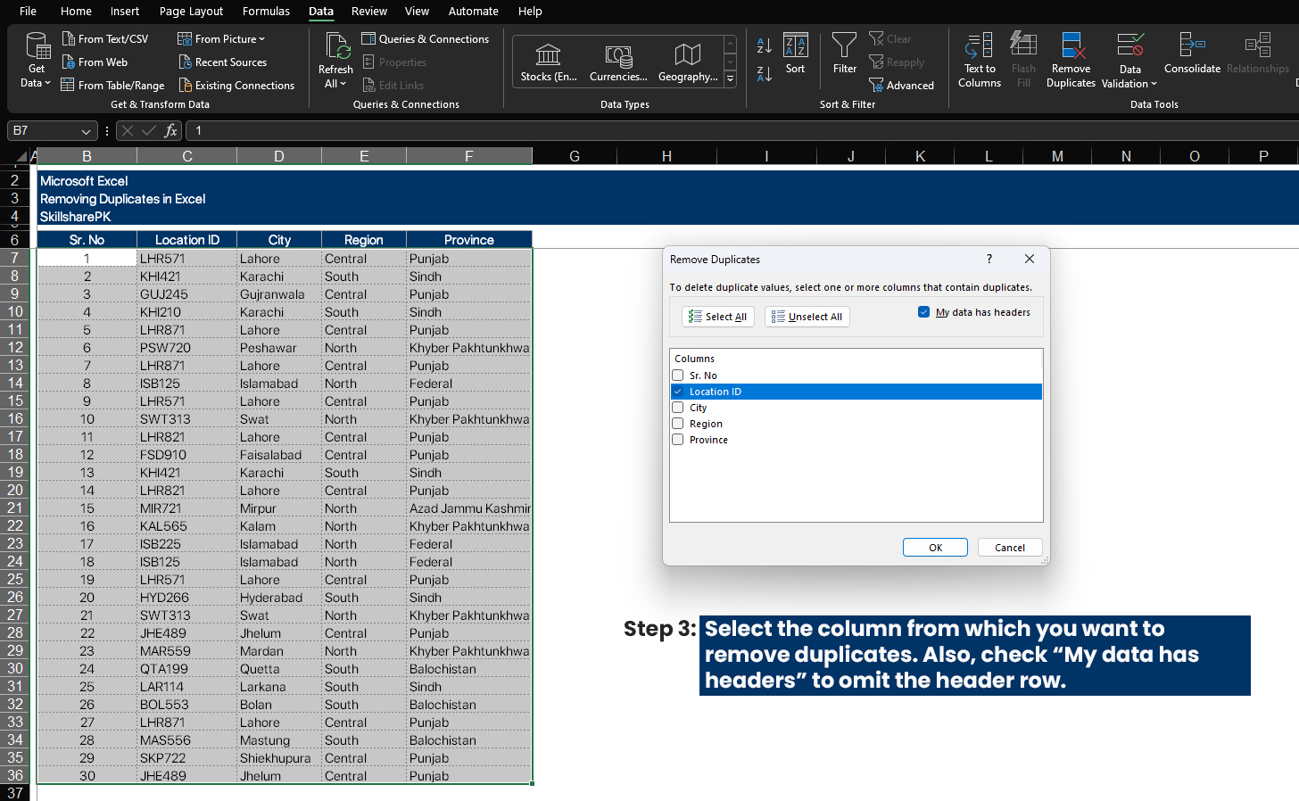 Removing duplicates in Excel