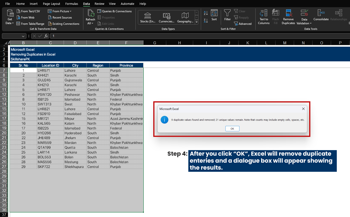 Removing duplicates in Excel